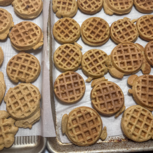 batch prepared sourdough pumpkin waffles ready to be frozen